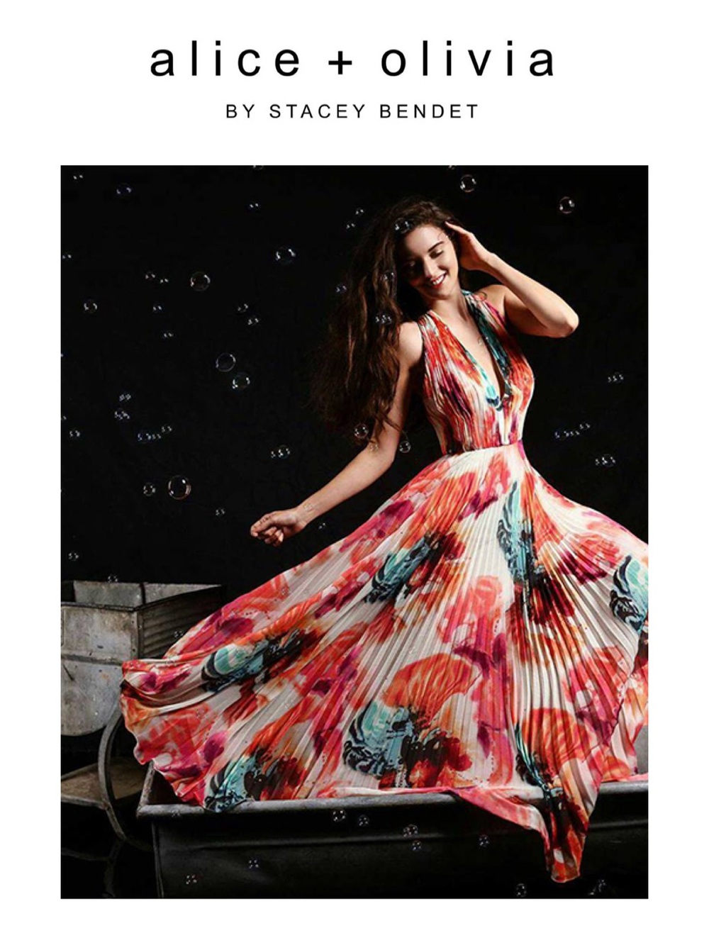 ALICE + OLIVIA Claire Pleated Maxi Dress in Abstract Pigment
